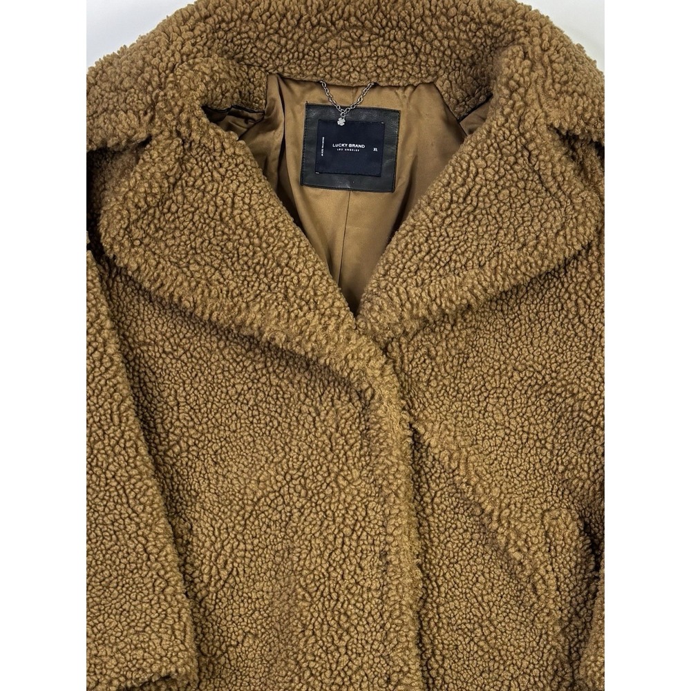 Lucky Brand Faux Fur Long Coat Women's XL Brown Teddy Sherpa - Picture 13 of 13
